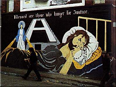 Virgin Mary watches over a hunger striker