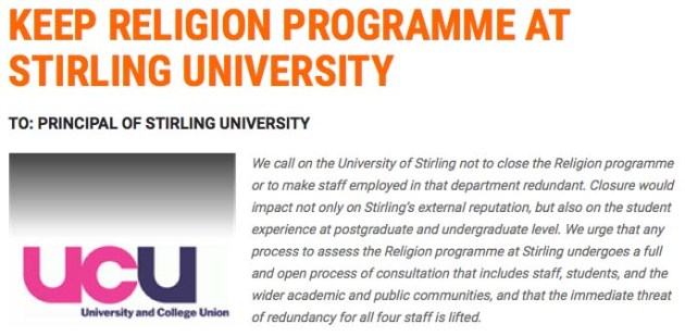 UCU petition to University of Stirling Principal
