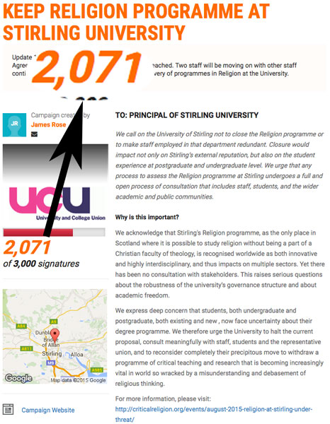 As of 23. October 2015, 2071 people had signed the UCU Scotland petition.